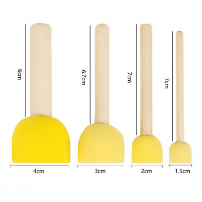 BONNO 4pc/lot Yellow Sponge Paint Brush Seal Sponge Brush Wooden Handle Children's Painting Tool Graffiti Kids Doodle Drawing