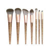 Private Label Glitter Makeup Tool 7pcs Bling Golden Diamond Vegan Cosmetic Brushes